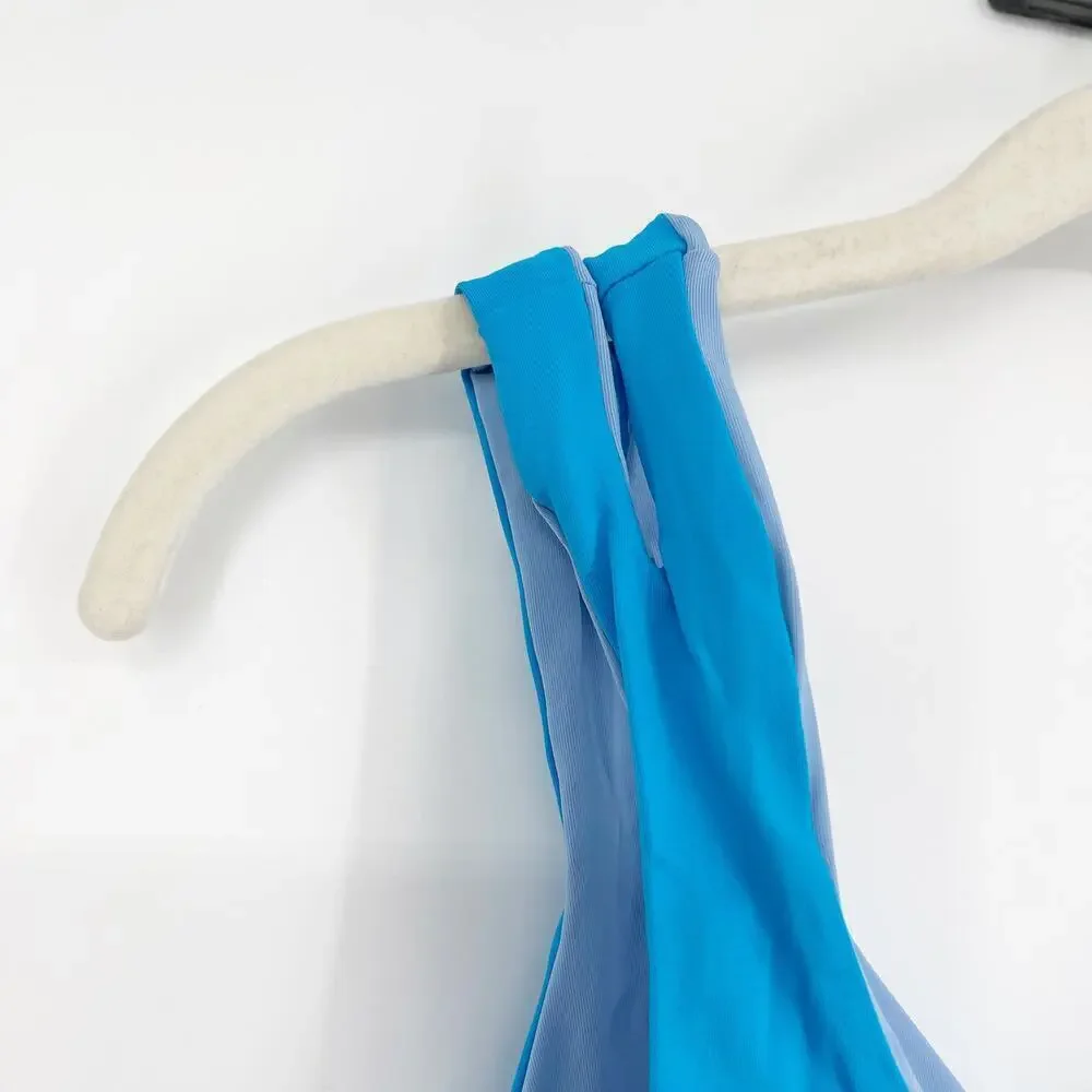L*Space One Wave Bikini Top in Aurora Electric Blue Reversible Size Medium NEW